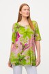 T-shirt Slink, roślinny deseń, linia litery A, okrągły dekolt, krótki rękaw