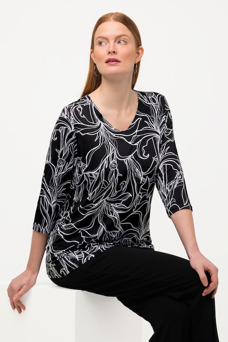 Flocked Tulle Stretch Knit Blouse