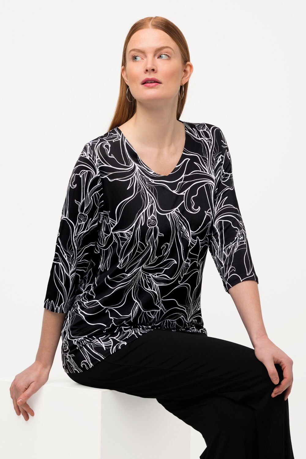 Grote Maten slinky shirt, Dames, zwart, Maat: 50/52, Viscose, Ulla Popken