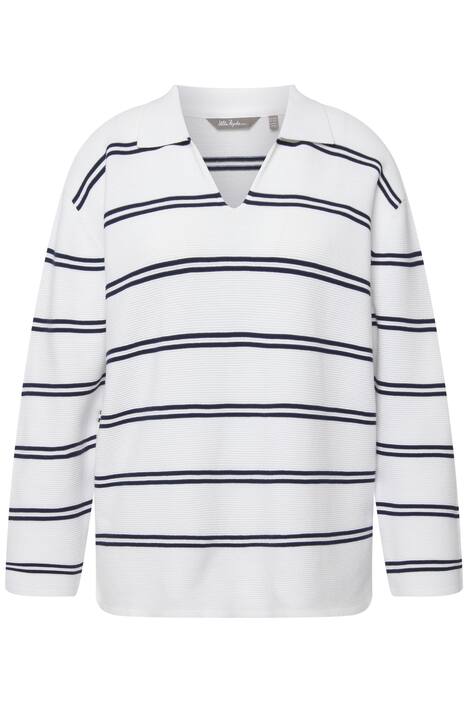 Svetr, proužky, límec, výstřih do V, dlouhé rukávy