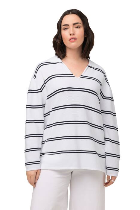 Svetr, proužky, límec, výstřih do V, dlouhé rukávy