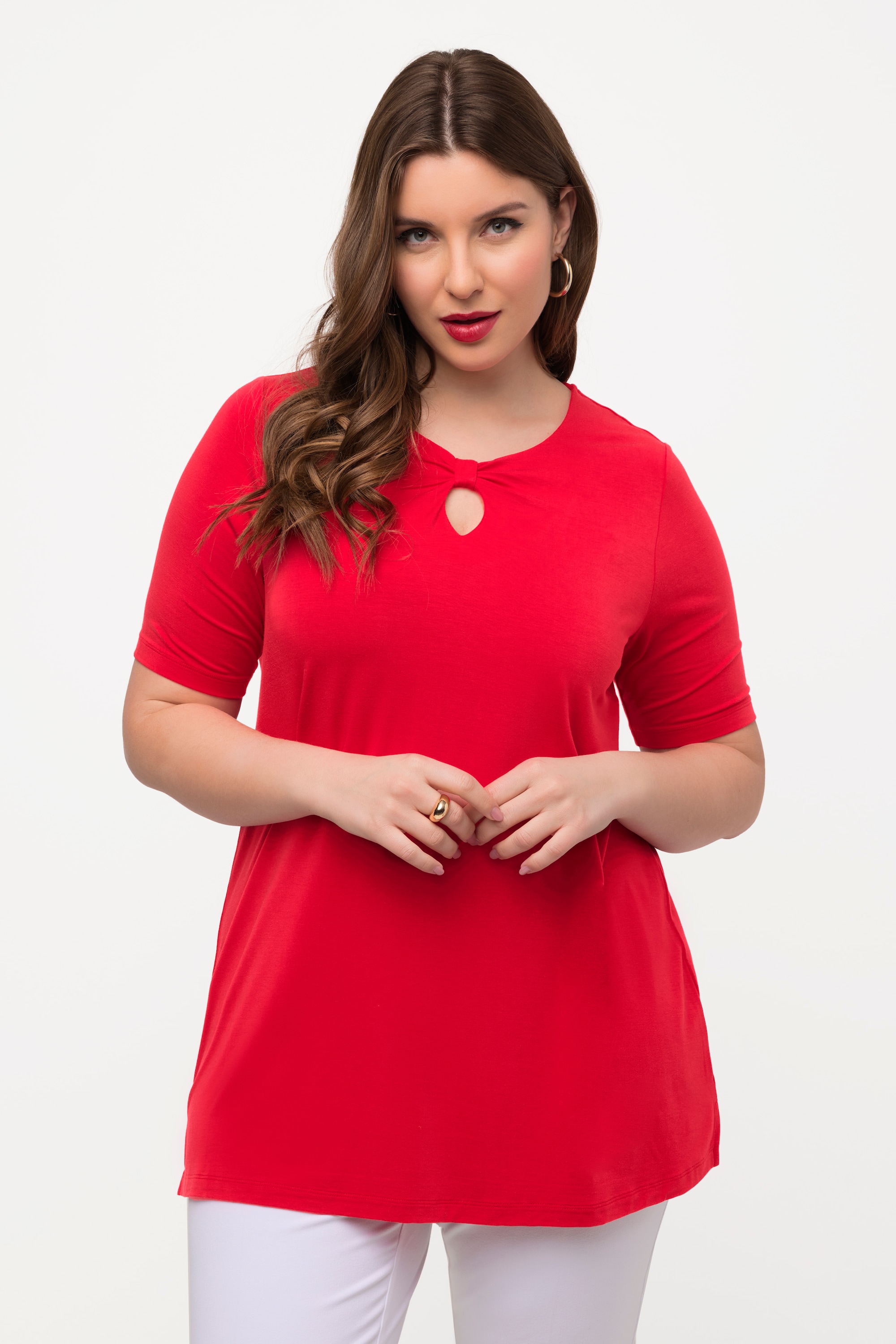 Ulla Popken Damen große Größen T Shirt Zierschleife Rundhals Halbarm