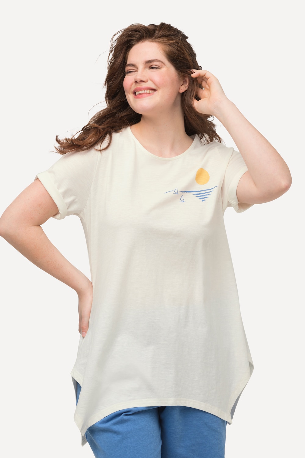 Grote Maten T-shirt, Dames, beige, Maat: 50/52, Katoen, Ulla Popken