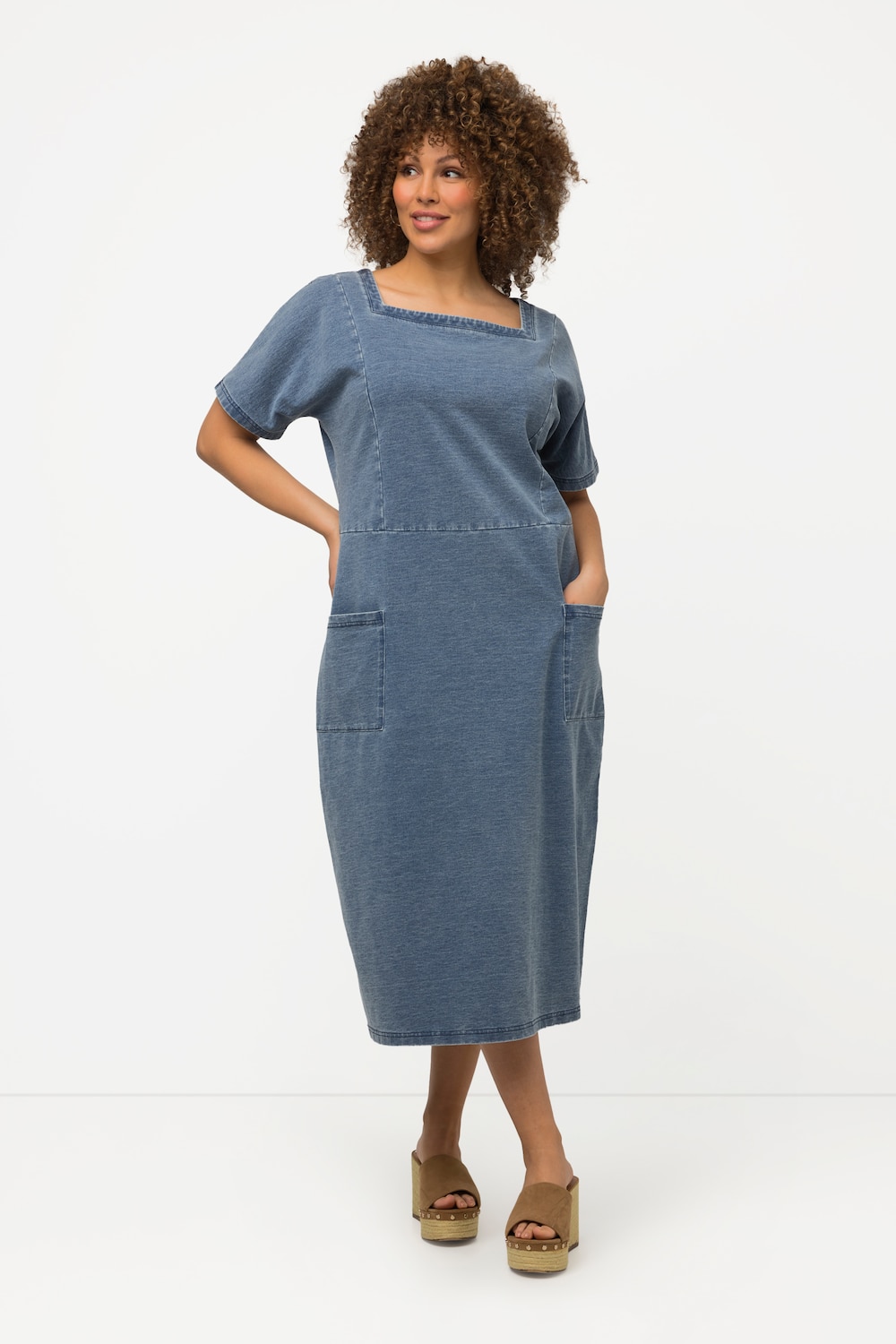 Grote Maten midi sweatjurk, Dames, blauw, Maat: 46/48, Katoen, Ulla Popken