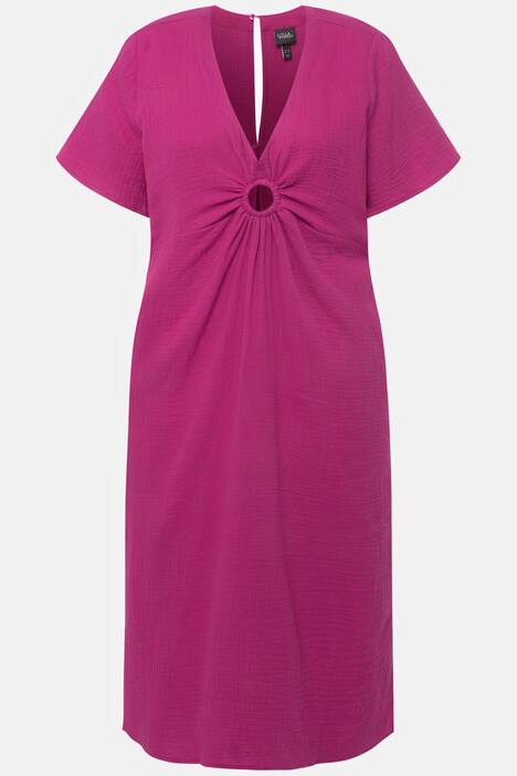 Abito Dal Taglio Svasato In Jersey Con Scollo A V E Mezze Maniche, Nero