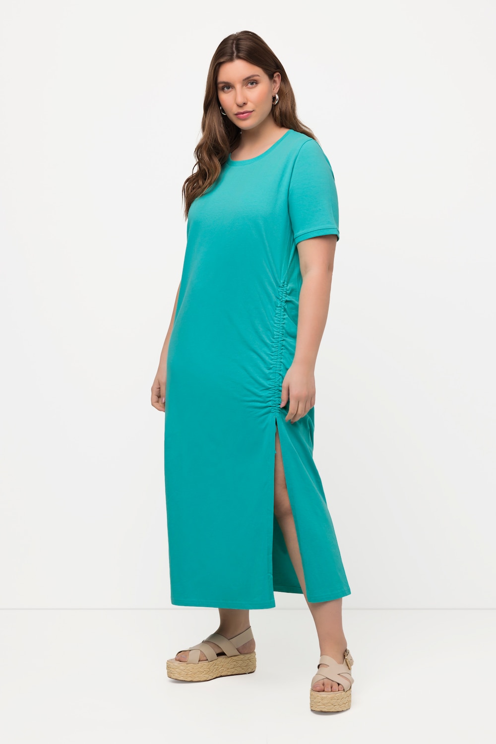 Grote Maten midi jurk, Dames, turquoise, Maat: 58/60, Katoen, Ulla Popken