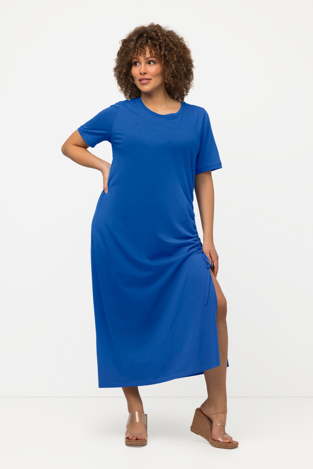 Grote Maten midi jurk, Dames, blauw, Maat: 58/60, Katoen, Ulla Popken