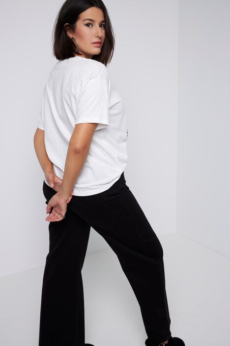 T-shirt, oversized, schaakbord motief, ronde hals, korte mouwen