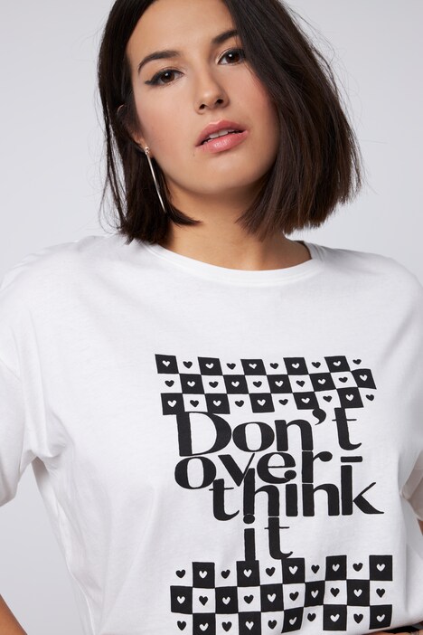 T-shirt, oversized, schaakbord motief, ronde hals, korte mouwen