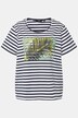 T-shirt, prążki, palma, okrągły dekolt, rękaw 1/2