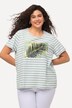 T-shirt, prążki, palma, okrągły dekolt, rękaw 1/2