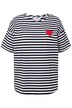 Pruhované tričko, oversize, neonové srdce, kulatý výstřih, krátké rukávy