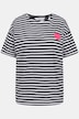 Koszulka w paski, oversize, neonowy nadruk z serduszkiem, okrągły dekolt, rękaw 1/2