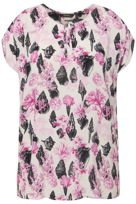 Halenkový top, korálový potisk, oversize, výstřih do V, bez rukávů