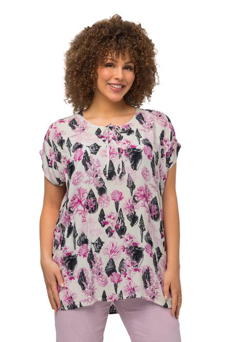 Halenkový top, korálový potisk, oversize, výstřih do V, bez rukávů