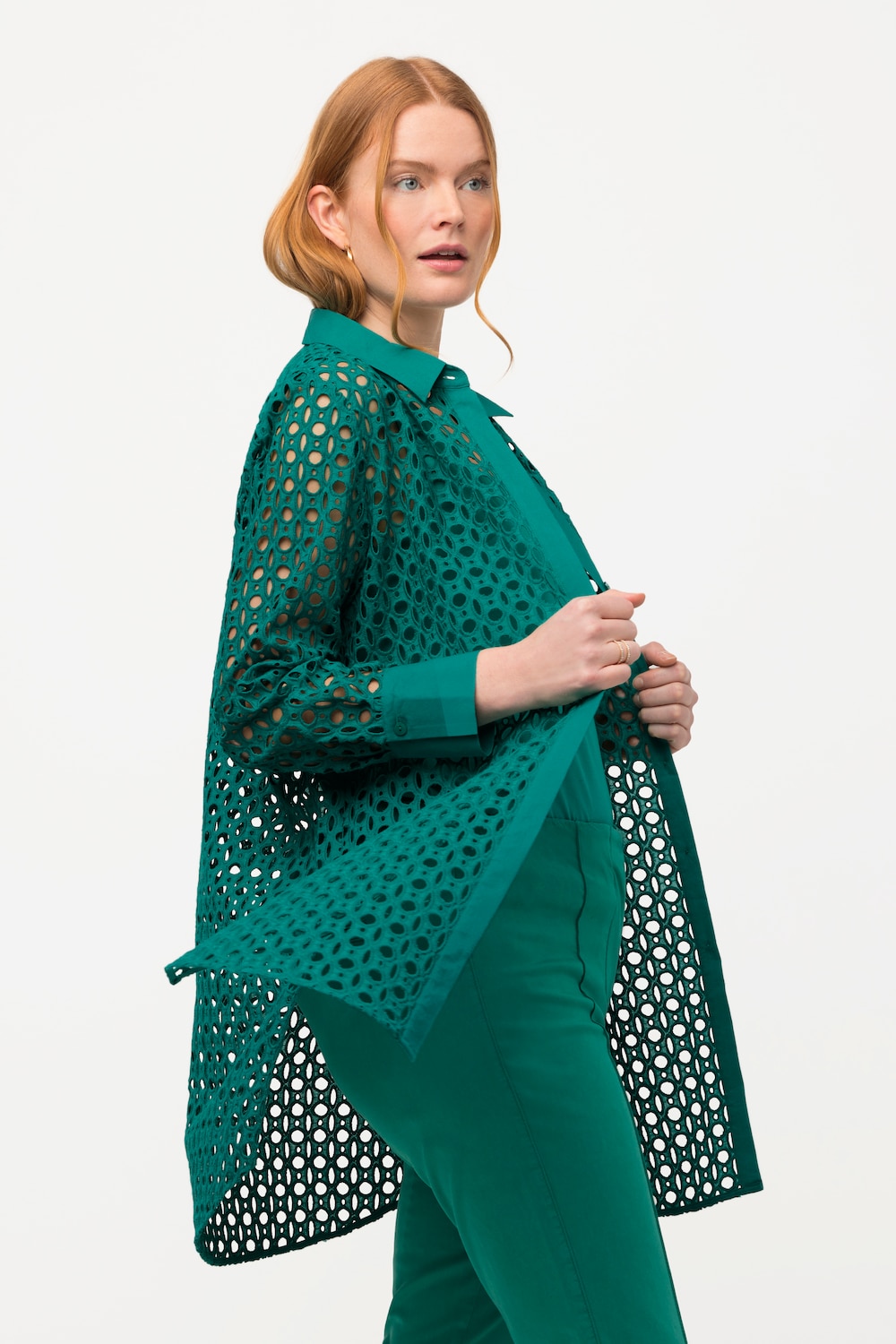 Grote Maten longline blouse, Dames, groen, Maat: 50/52, Katoen, Ulla Popken