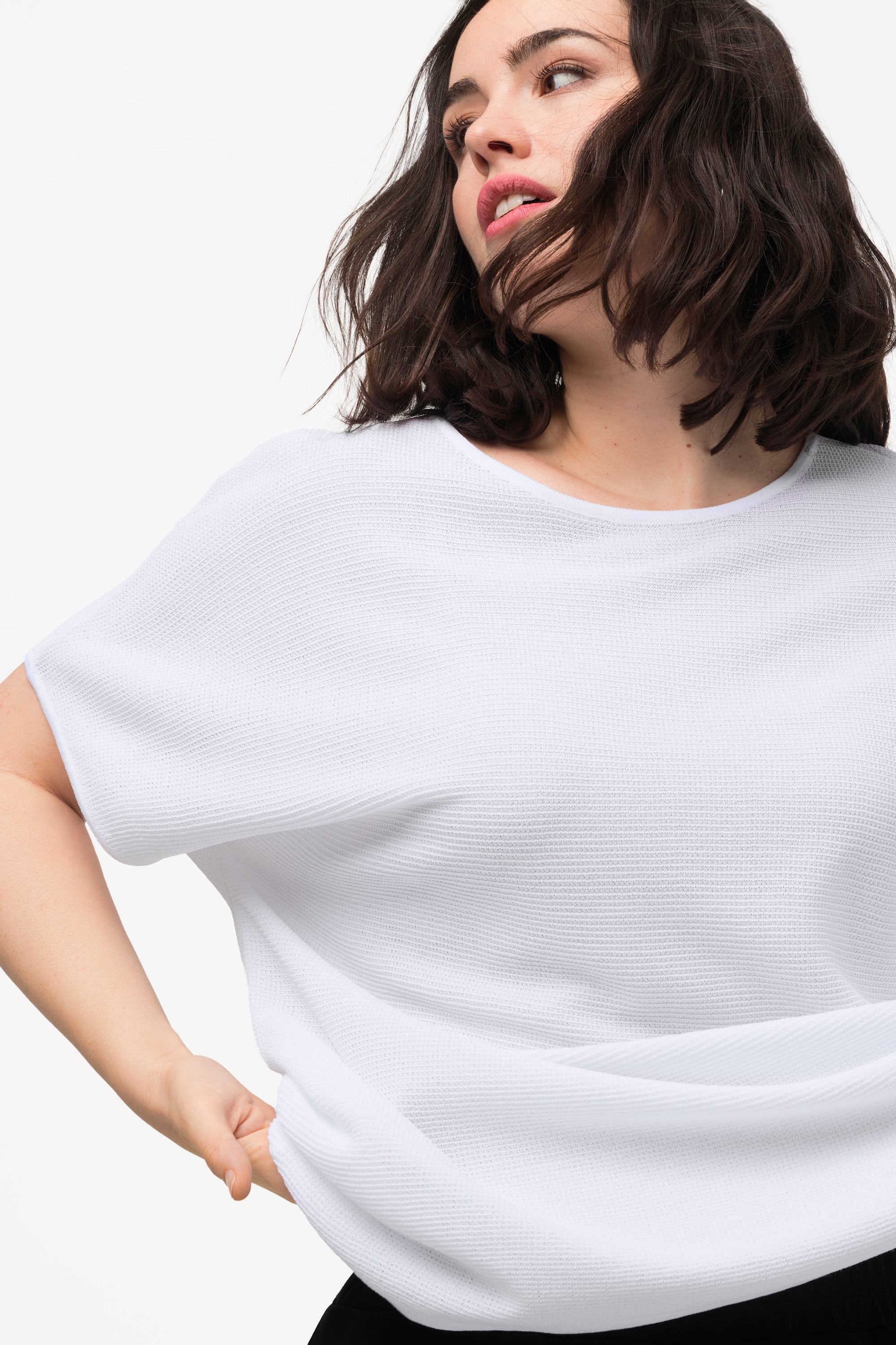 Ulla Popken Damen große Größen Pullover Waffelstruktur Oversized Rundhals