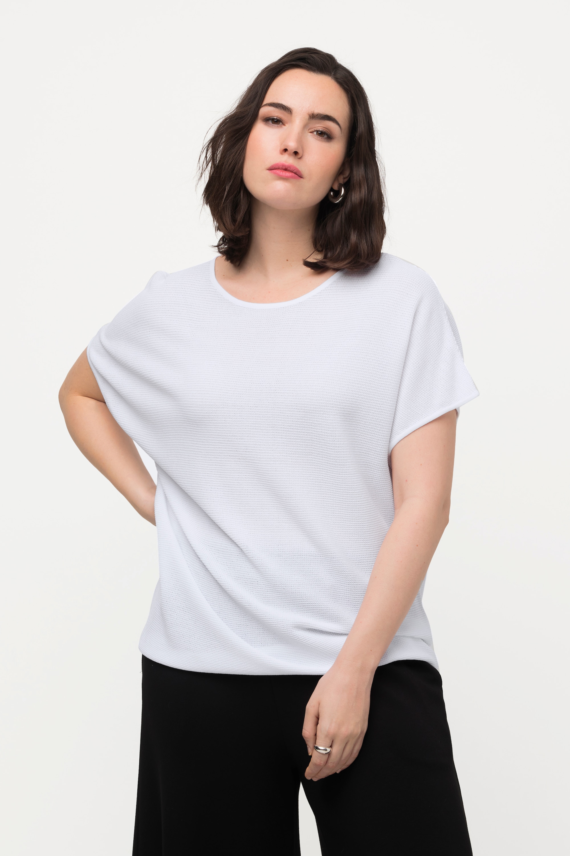 Ulla Popken Damen große Größen Pullover Waffelstruktur Oversized Rundhals