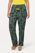 Spodnie wciągane Rose, liście, szeroka nogawka, elastyczny pas