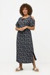 Geometric Turtle Print Short Sleeve Cold Shoulder Dress