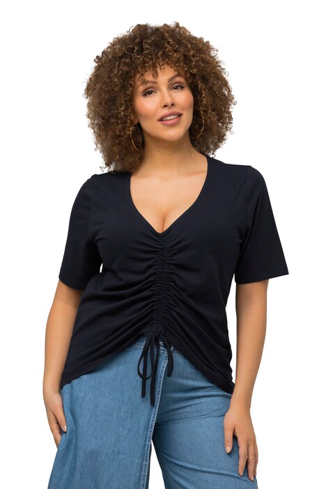 Tričko, řasící stuhy, Slim střih výstřih do V, krátké rukávy