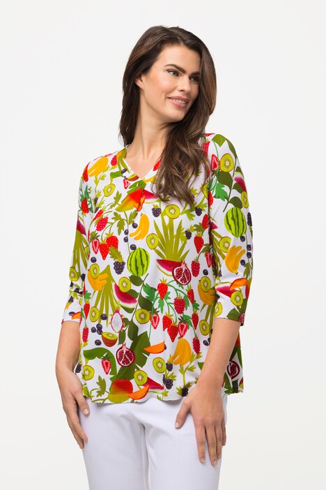 thumbnail image 2 of Women's Linen Shirt With 3/4 Sleeves - V Neck Button Down Loose Fit Blouse For Seniors 2 of 14