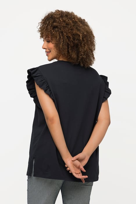 T-Shirt, Volant, Rundhals, ärmellos