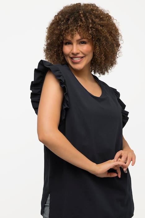 T-Shirt, Volant, Rundhals, ärmellos