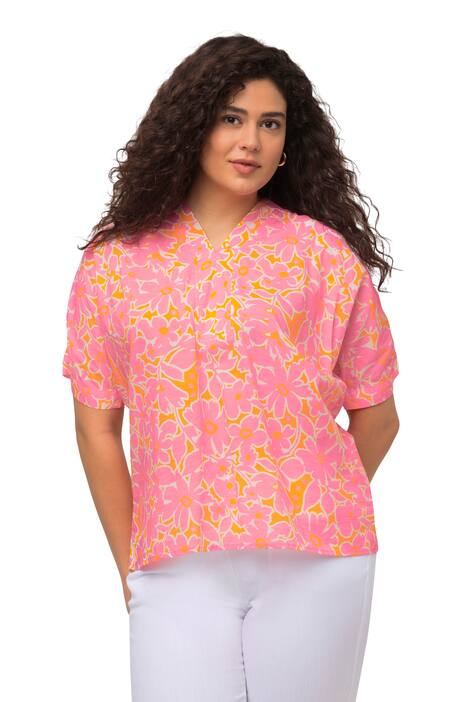 Halenka, oversize, výstřih do V, krátké rukávy