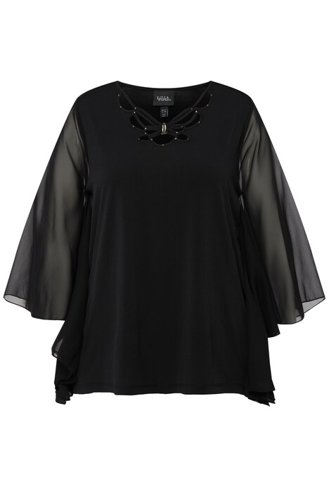 Tričko, Classic, nýty, průstřihy, kulatý výstřih, 3/4 rukávy