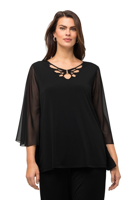 Tričko, Classic, nýty, průstřihy, kulatý výstřih, 3/4 rukávy