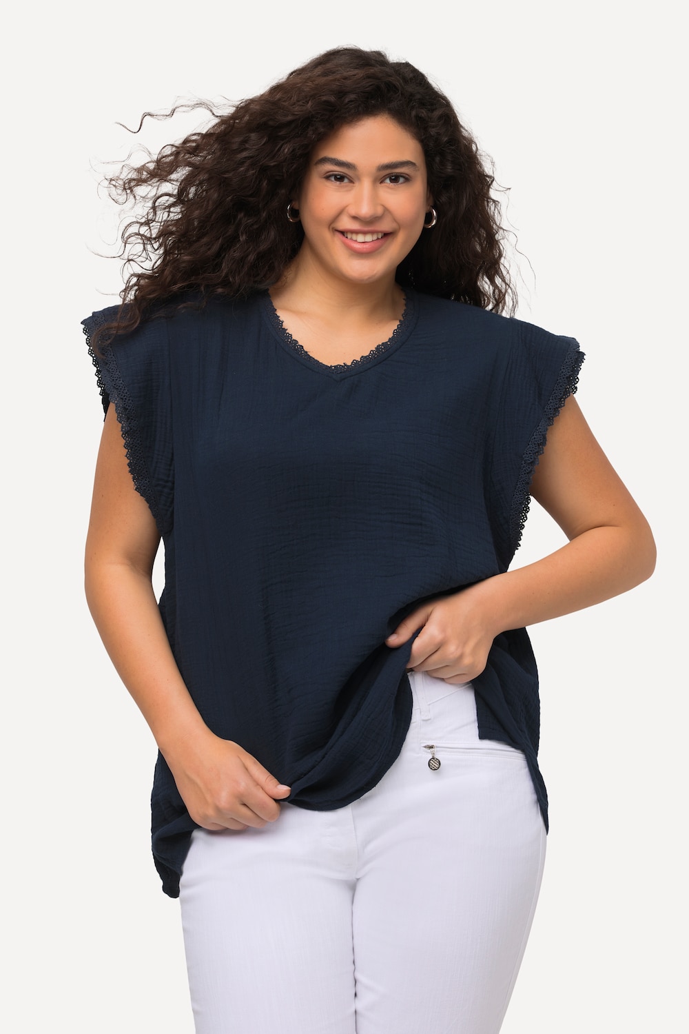 blouseshirt, mousseline, A-lijn, V-hals, Kurzarm product