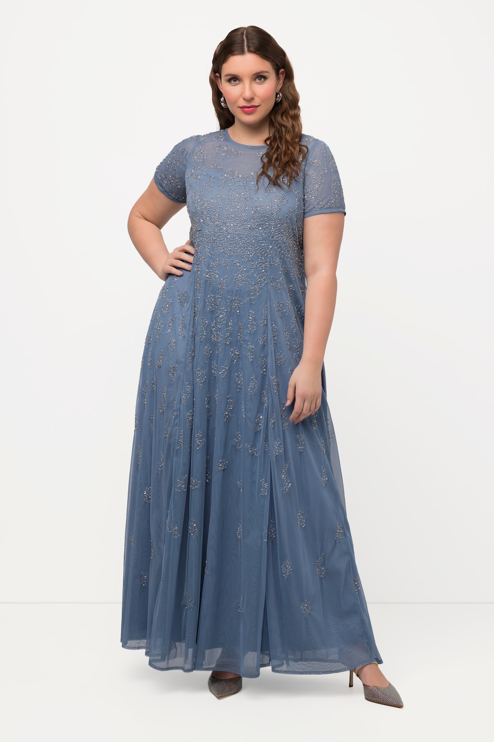 Große Größen Meshkleid, Damen, blau, Größe: 44, Polyester/Synthetische Fasern, Ulla Popken