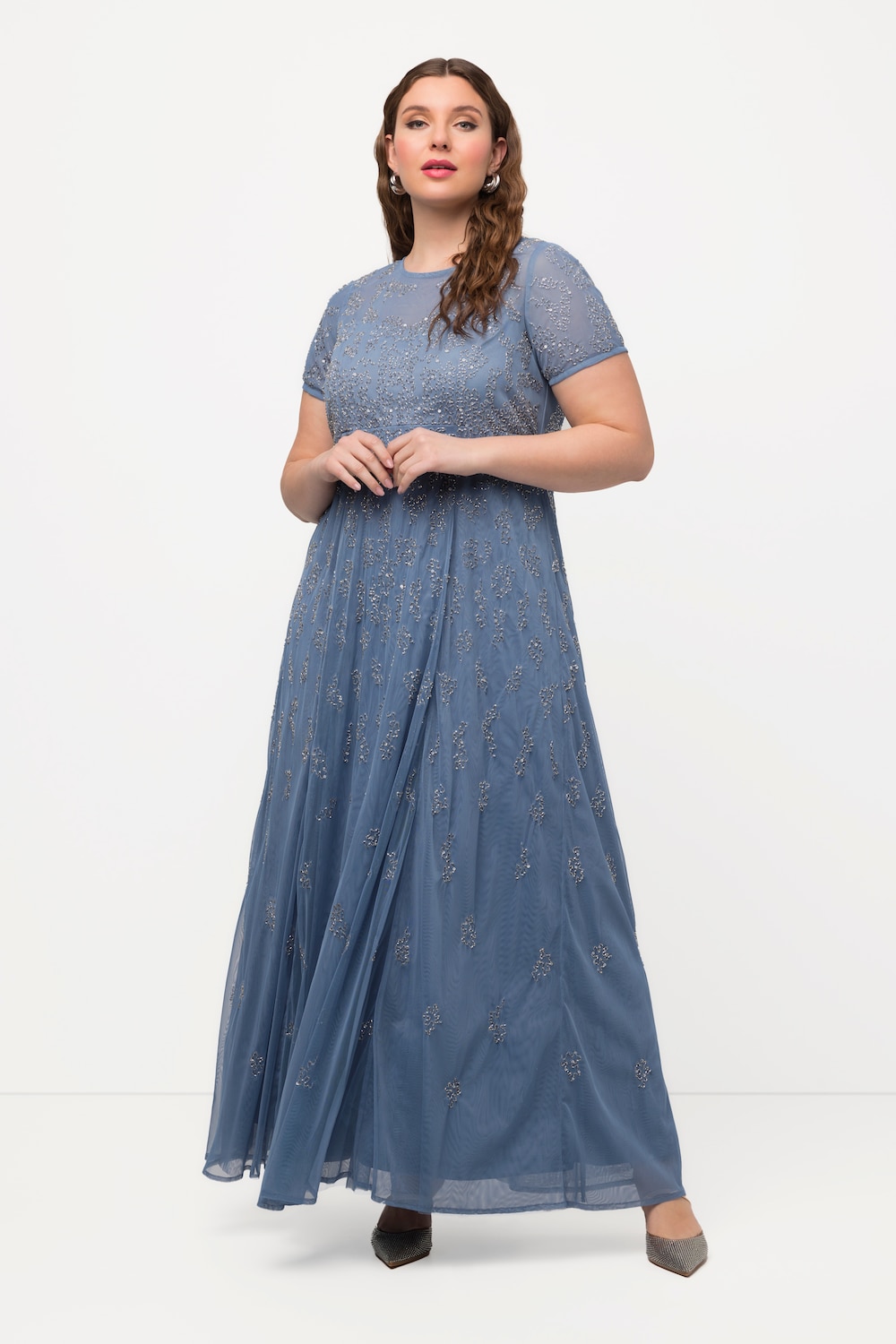 Große Größen Meshkleid, Damen, blau, Größe: 44, Polyester/Synthetische Fasern, Ulla Popken