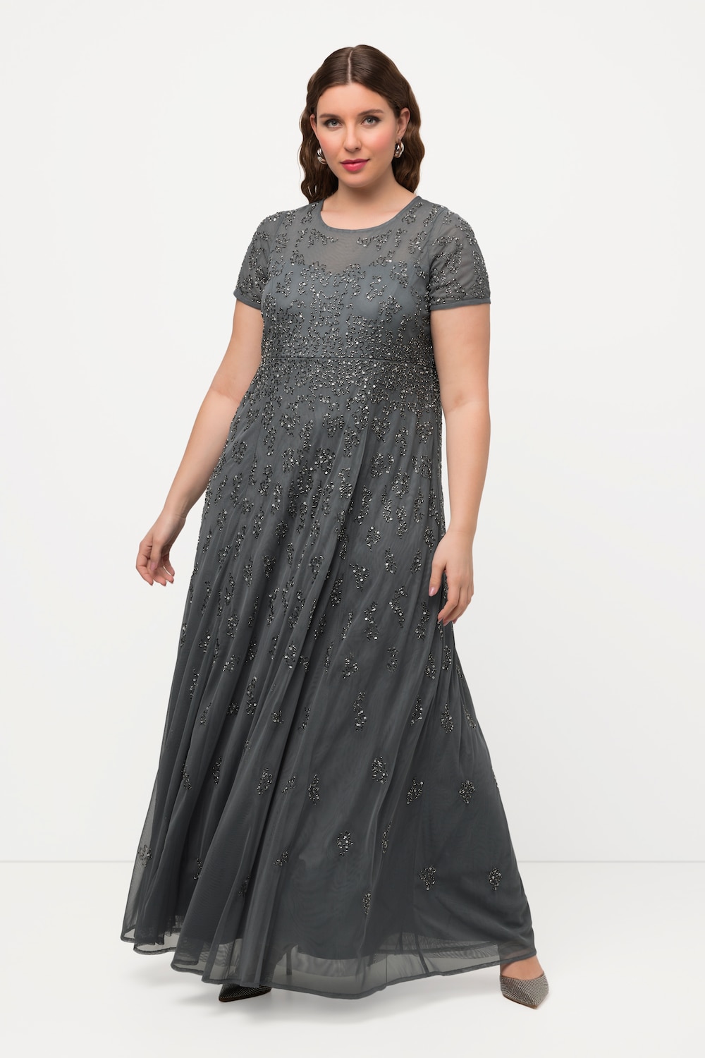 Grote Maten mesh jurk, Dames, grijs, Maat: 52, Polyester/Synthetische vezels, Ulla Popken