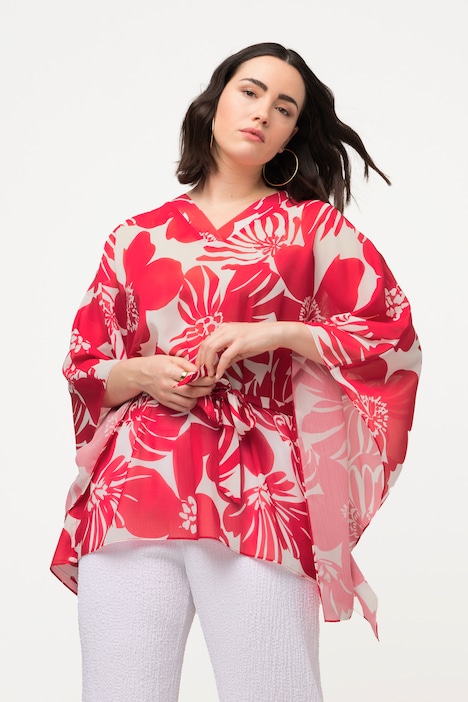 Tropical Monochrome Print Oversized Wing Sleeve Blouse