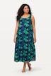 midi jurk, pixelbloemen, ronde hals, mouwloos