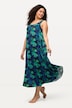 midi jurk, pixelbloemen, ronde hals, mouwloos