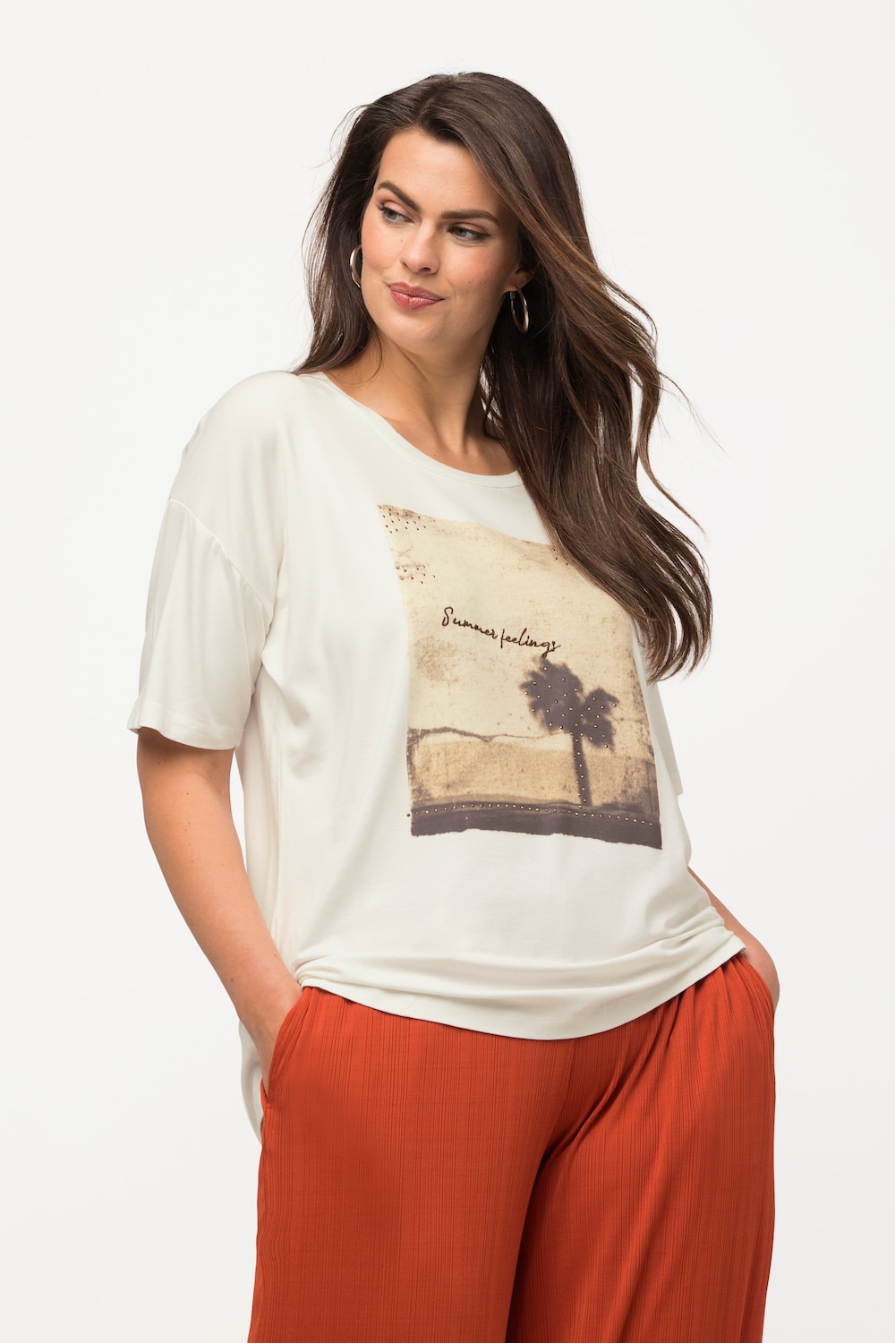 Grote Maten T-shirt, Dames, beige, Maat: 50/52, Viscose, Ulla Popken