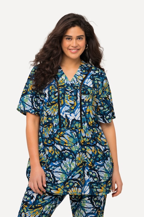Butterfly Print A-Line Short Sleeve Blouse | Tanks | Blouses