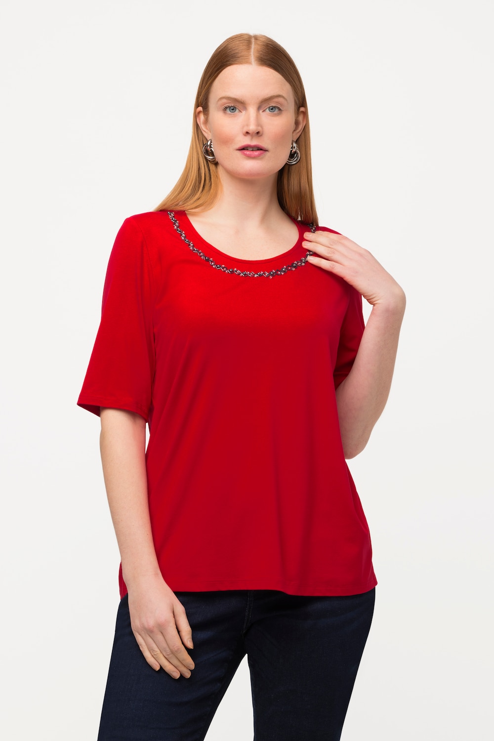 Grote Maten T-shirt, Dames, rood, Maat: 58/60, Viscose, Ulla Popken