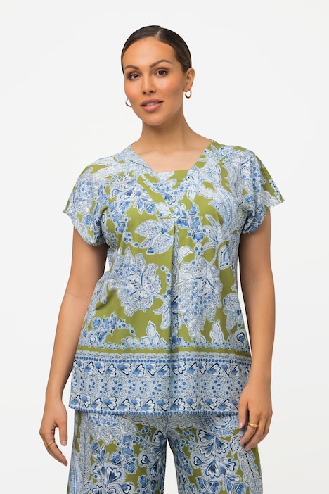 Paisley Leaf Print Cap Sleeve V-Neck Tee | T-Shirts | Knit Tops & Tees