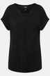 T-shirt, ozdobna plisa, oversize, dekolt w serek, rękaw 1/2