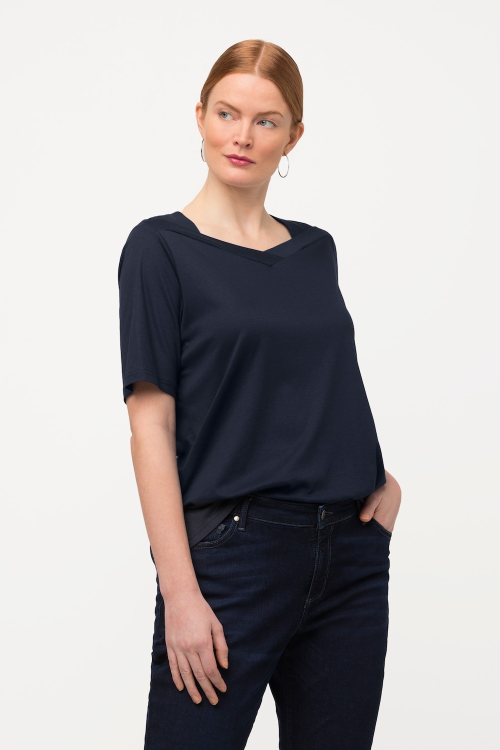 Grote Maten T-shirt, Dames, blauw, Maat: 42/44, Katoen/Synthetische vezels, Ulla Popken