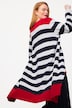 Long-Strickjacke, Streifen, V-Ausschnitt, offene Form