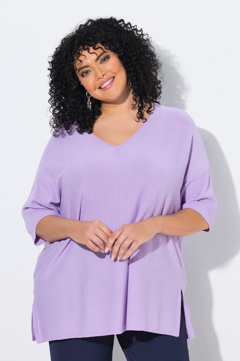 Sweter, oversize, dekolt w serek, rękaw 1/2