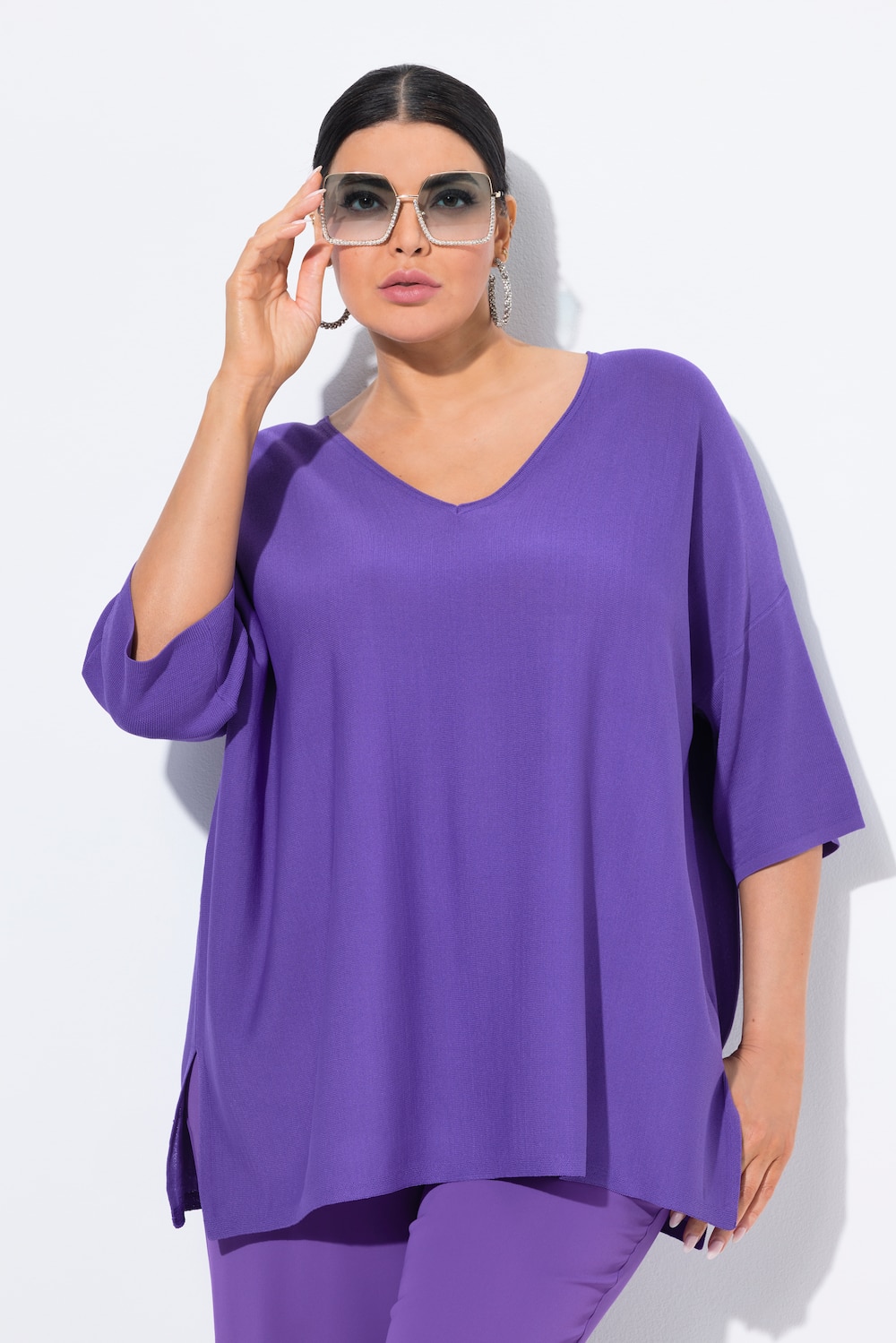 Pullover, Oversized, V-Ausschnitt, Halbarm