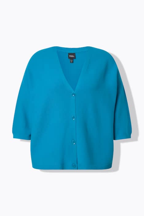 Kardigan, dzianina lewostronna, oversize, dekolt w szpic