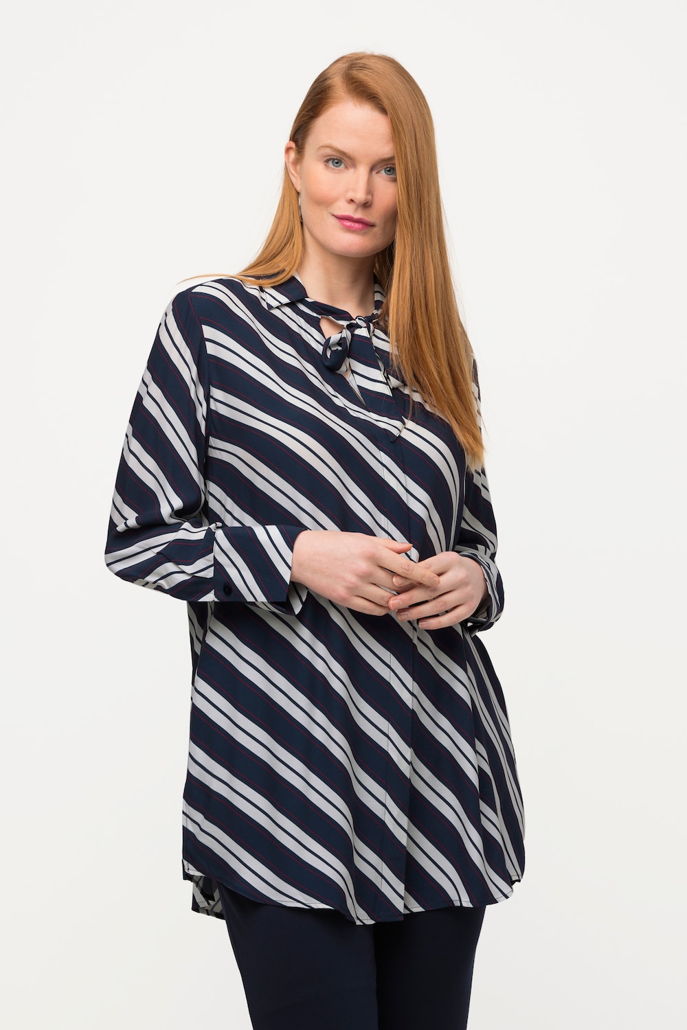 Grote Maten longline blouse, Dames, blauw, Maat: 54/56, Viscose, Ulla Popken