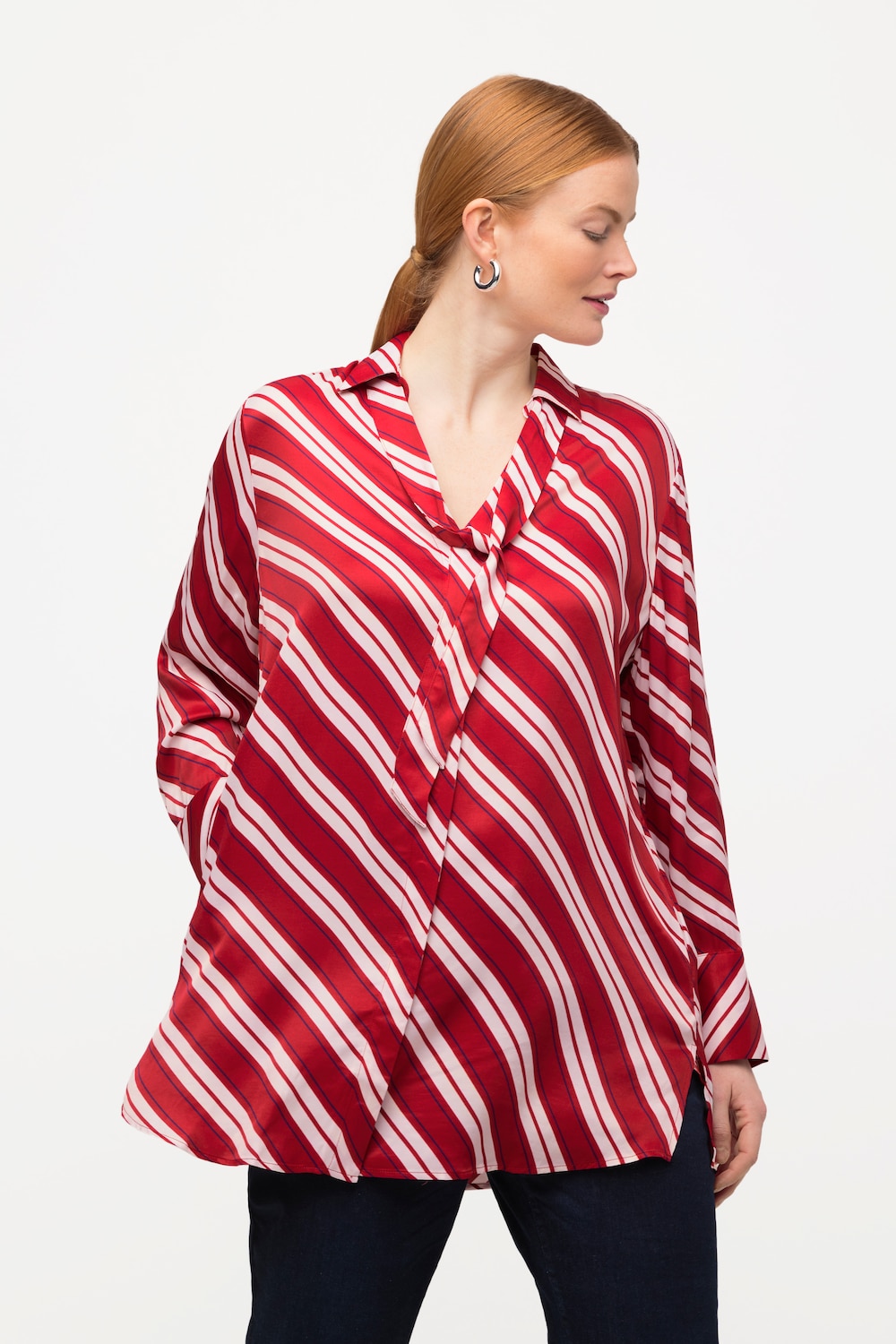 Grote Maten longline blouse, Dames, rood, Maat: 46/48, Viscose, Ulla Popken